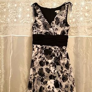 Dress Barn Black & White Floral Fit & Flare Dress, Chiffon Overlay, 6